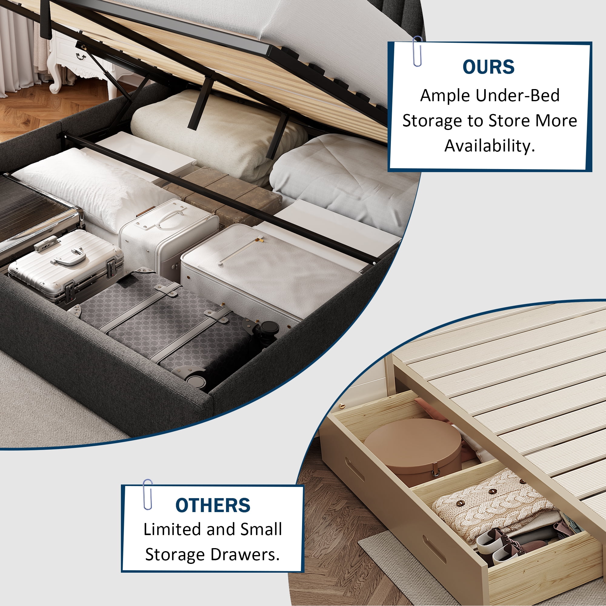 Einhomn Queen Size Lift Up Storage Bed With Wingback Headboard, Upholstered Platform Bed Frame with Hydraulic Storage, Linen Fabric, No Box Spring Needed,Dark Gray