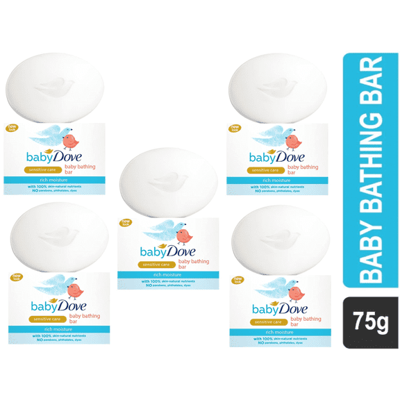 5 Pcs Baby Dove Baby Bathing Bar Rich Moisture Bathing Soap 75 Gram Brand New