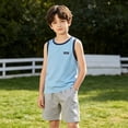 thumbnail image 3 of WPPGONE Kids Boys Active Tank Tops Contrast Ringer Trim Sleeveless Workout Shirts Chest Patch Detail Breathable Summer Gym Tees Casual Sports Basketball Running Clothes Outfits, 3 of 8