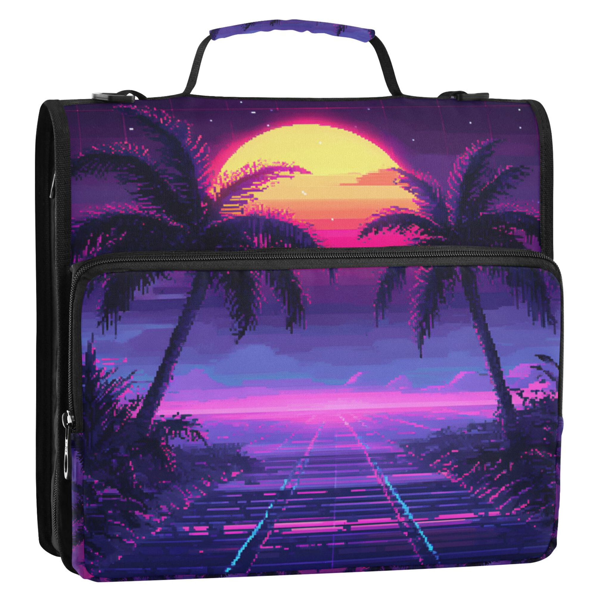 FORMRS Zipper Binder with Shoulder Strap 2-inch Ring 500 Sheet Capacity File Bag, Pink Digital Art