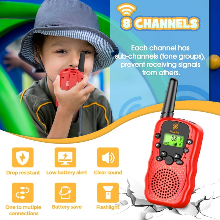 Walkie Talkies for Kid, 2 Way Radio, 3 KM Long Range Toy for Boy Girl 3-15  Years Old-Red-2 Pack 