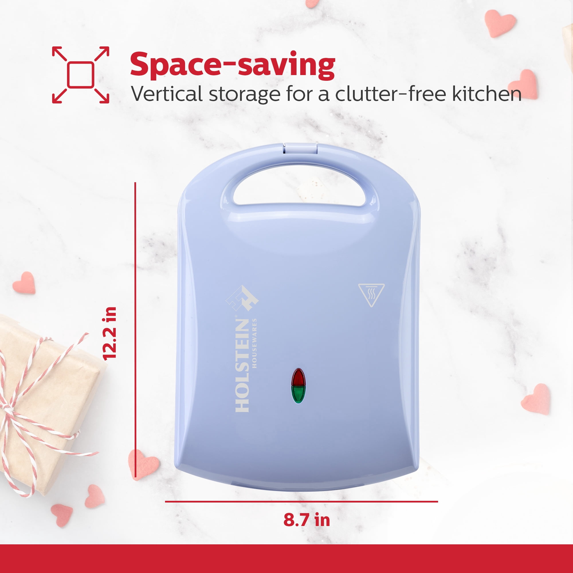 Holstein Housewares 4-Section Heart-Waffle Electric Belgian Waffle Maker, Lavender