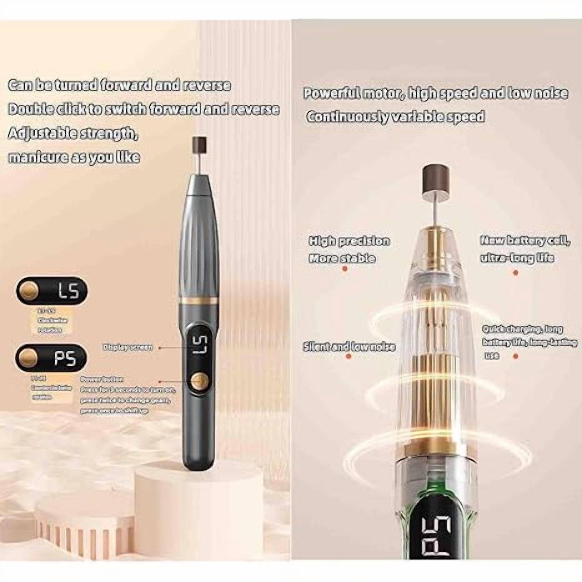 Professional Electric Nail Drill Set Cordless Rechargeable Manicure Pedicure File Kit High-Speed Nail File Set for Home ＆ Salon Nail Buffer Manicure Pedicure Polishing Tools