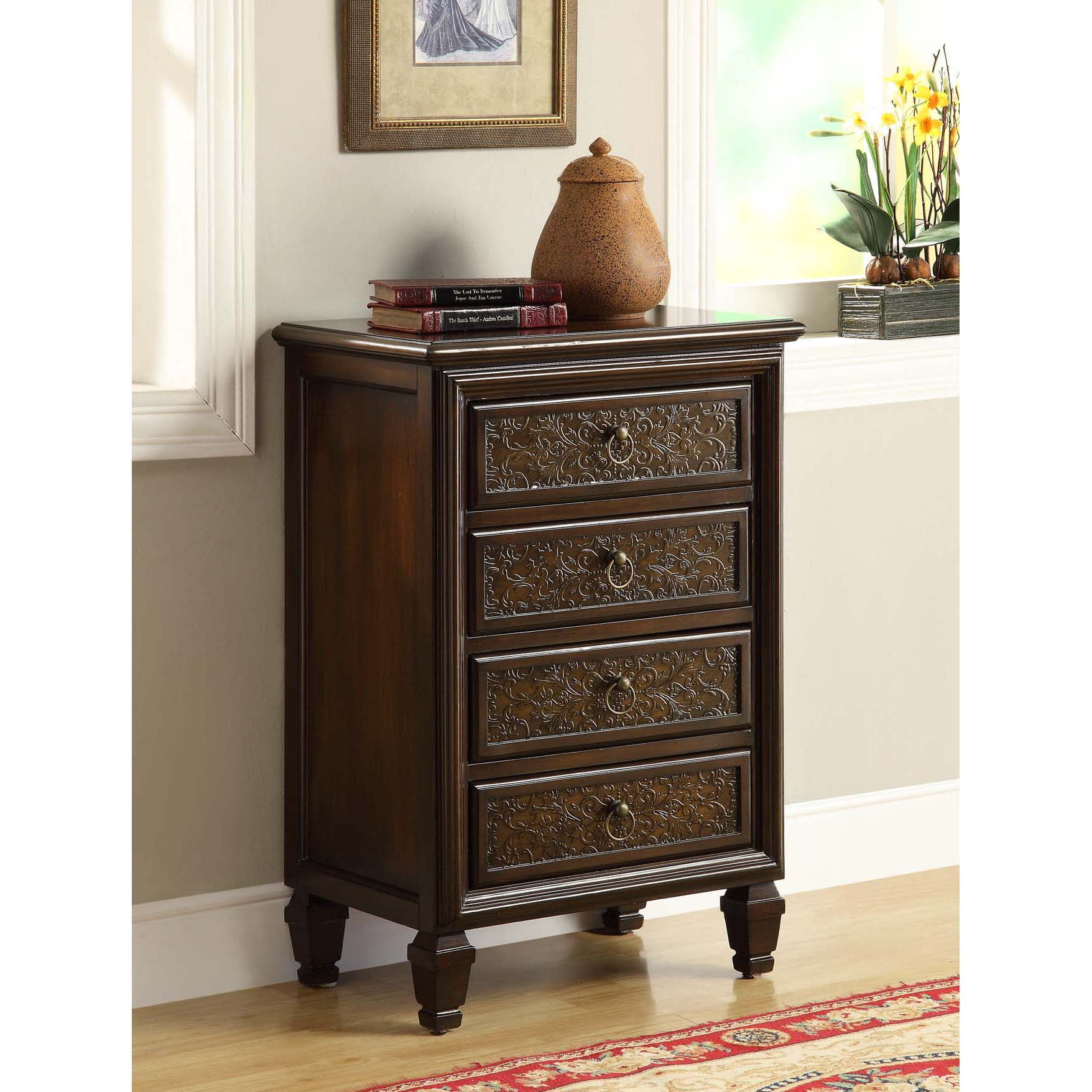 Monarch Transitional 4 Drawer Bombay Chest Dark Brown Walmart Com Walmart Com