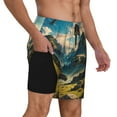 thumbnail image 2 of Yiaed Valley River Dinosaur Print Mens Swim Trunks Bathing Suit Compression Liner Beach Swim Shorts Swimwear Quick Dry Zipper Pocket No-Chafing Board Short-X-Large, 2 of 6