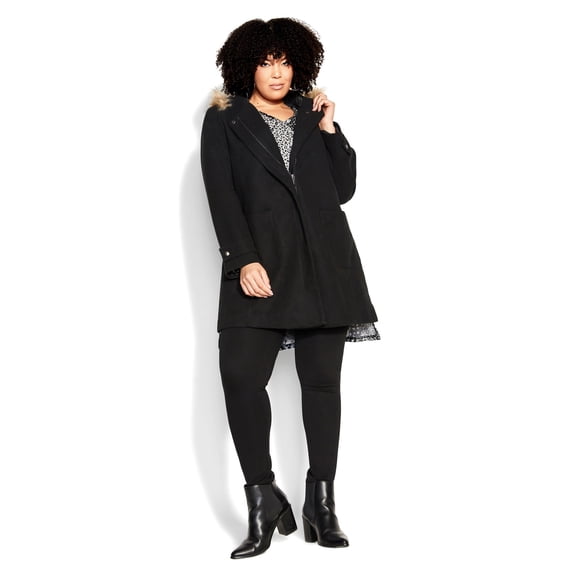Avenue Women's Plus Size Faux Wool Voyager Knee-length Coat