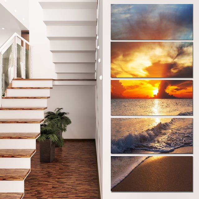 Yellow Sunset Through Dark Clouds - Large Seashore Canvas Print