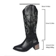 thumbnail image 7 of Wide Calf Knee High Cowboy Cowgirl Boots for Women Roman Casual Leather Pointed Stacked Mid Heel Western Riding Tall Boots Black Size 6, 7 of 7
