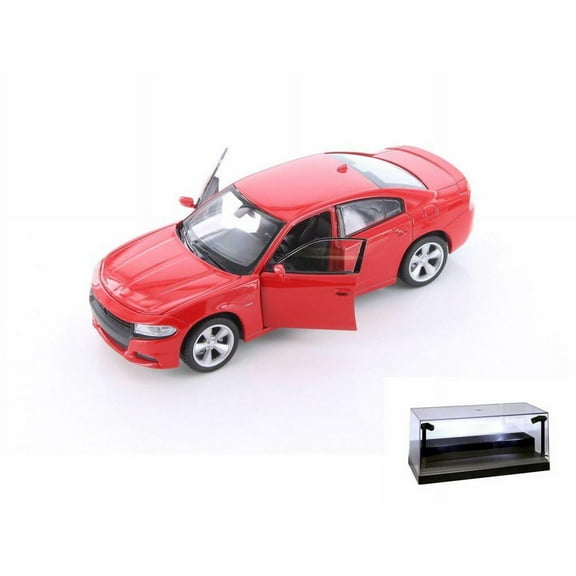 Diecast Car w/Display Case - 2016 Dodge Charger R/T Hardtop, Red - Welly 24079WR - 1/24 scale Diecast Model Toy Car
