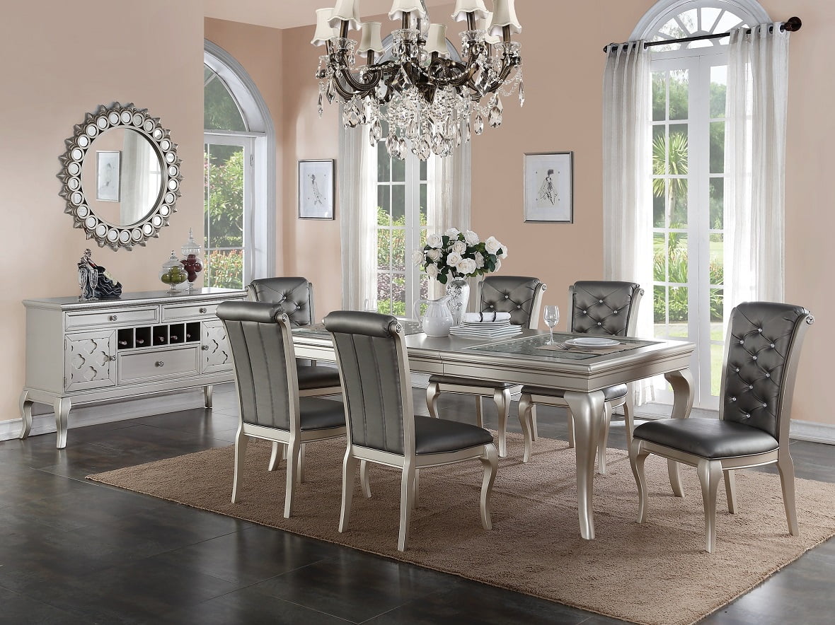 Formal Lavish Antique Silver Finish Traditional Look 7pc Dining Set ...