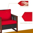 thumbnail image 4 of Patiojoy 3PCS Patio Rattan Bistro Set Acacia Wood Frame Sofa and Side Table Red Cushions, 4 of 6
