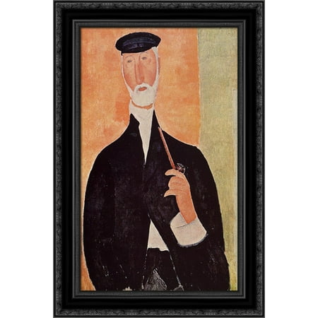Notary Wood - Man with a Pipe (The Notary of Nice) 17x24 Black Ornate Wood Framed Canvas Art by Modigliani, Amedeo