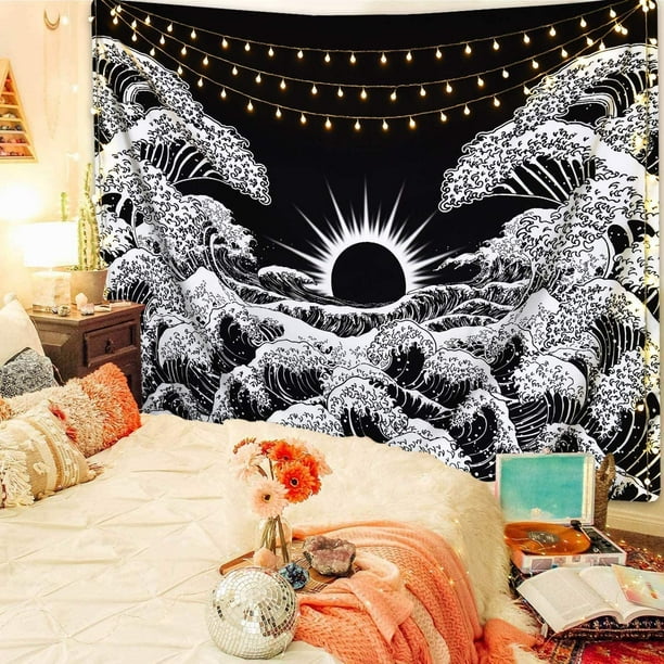 Wall Tapestry Great Wave Kanagawa Tapestry W Th Sunset Tapestry Black And Wh Te Ocean Tapestry Mandala Wall Hang Ng For L V Ng Room Bedroom 51 t