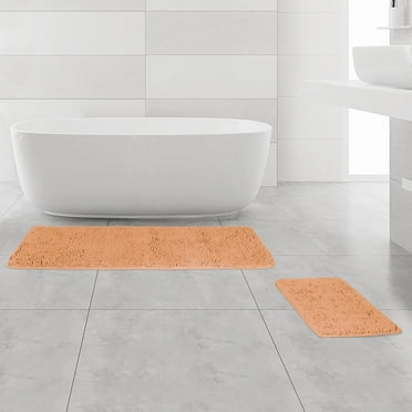 Bathroom Rugs Sets 2 Piece – Thick Chenille Bath Mats | Absorbent and Washable Bath Rug Non-Slip, Soft Rugs for Bathroom, Shower, Sink(17" x 24" 17" x 47", Peach)