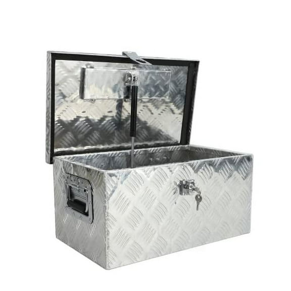 Silver Pick Up Truck Bed RV Trailer Toolbox Storage Tools, 20 Inch Heavy Duty Aluminum Tool Box Chest Box Organizer with Side Handles, Lock and Keys…