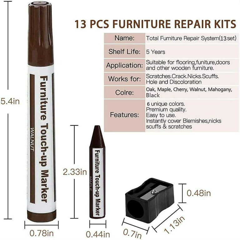 Furniture Repair Kits 17PCS Wood Markers Wax Sticks, For Stains, Scratches,  Wood Floors, Tables, Desks, Carpenters, Bedposts, Touch Ups, And Cover Ups  