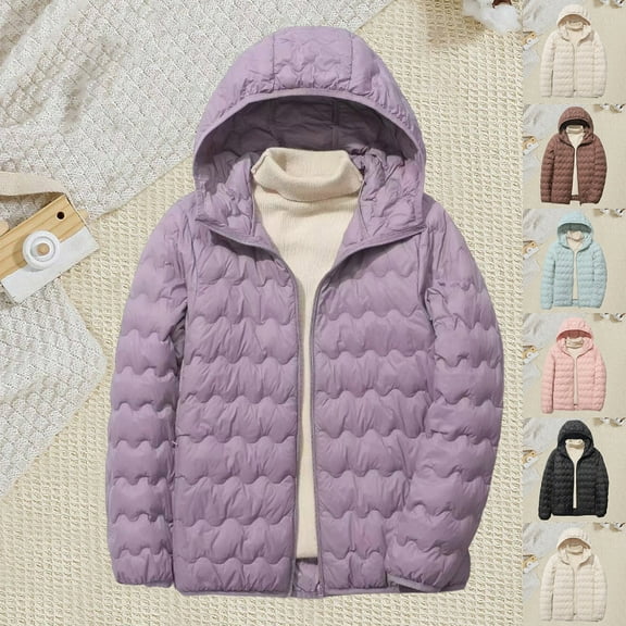 Miluxas Women Hooded Long Sleeve Zipper Jacket Solid Color Casual Thin Cotton Padded Coat White XL(XL)