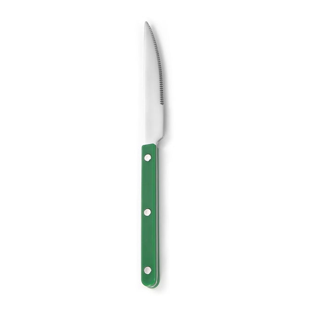 Zhuge Mango de abrazadera de remache para cocina, vajilla de acero inoxidable, cubiertos, cuchillos para carne, vajilla occidental, verde, 4 piezas