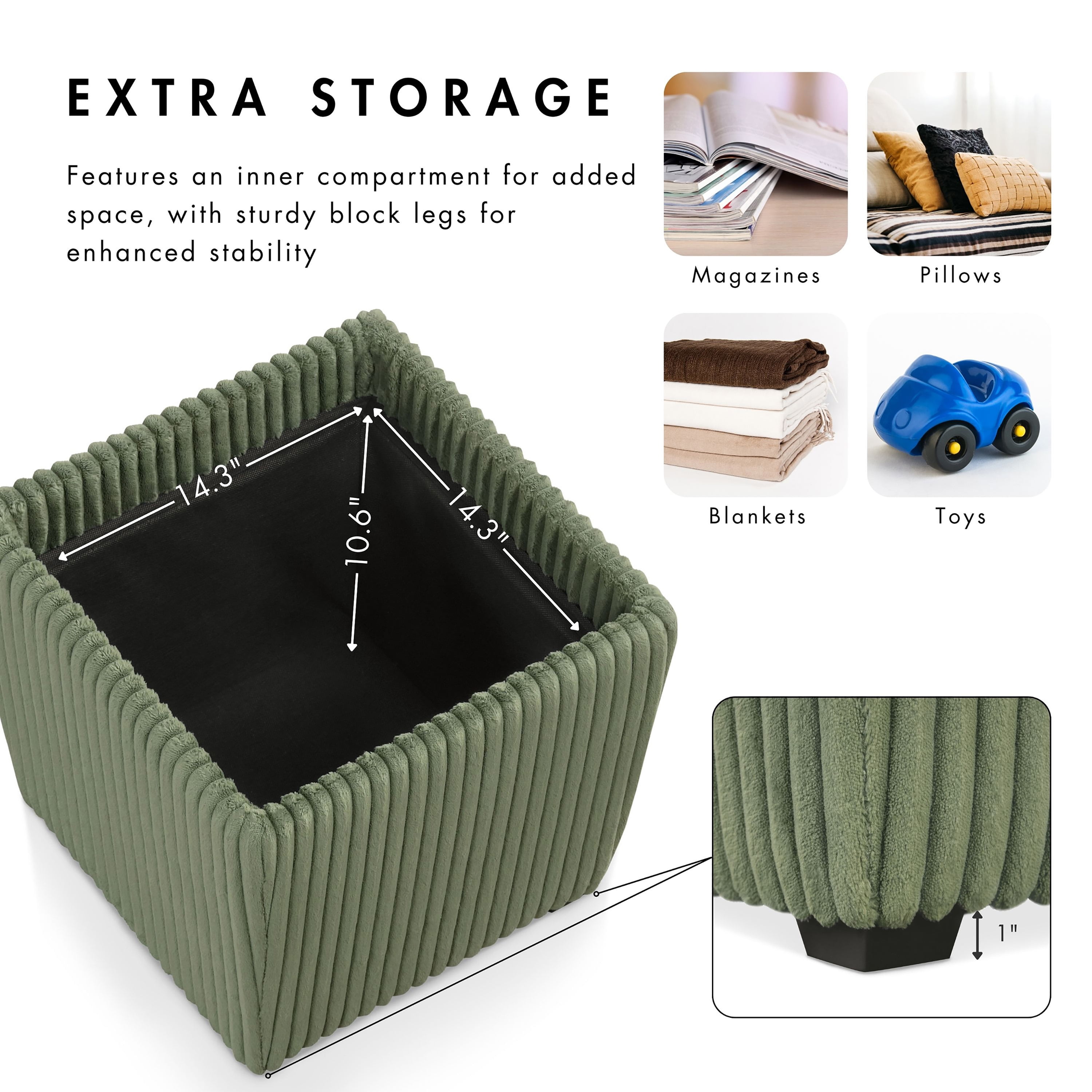 Furniture of America Cheri Modern Chenille Tray Top Storage Ottoman, Green