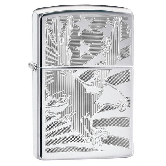 Zippo Lighter: Eagle and American Flag, Engraved - High Polish Chrome 80745