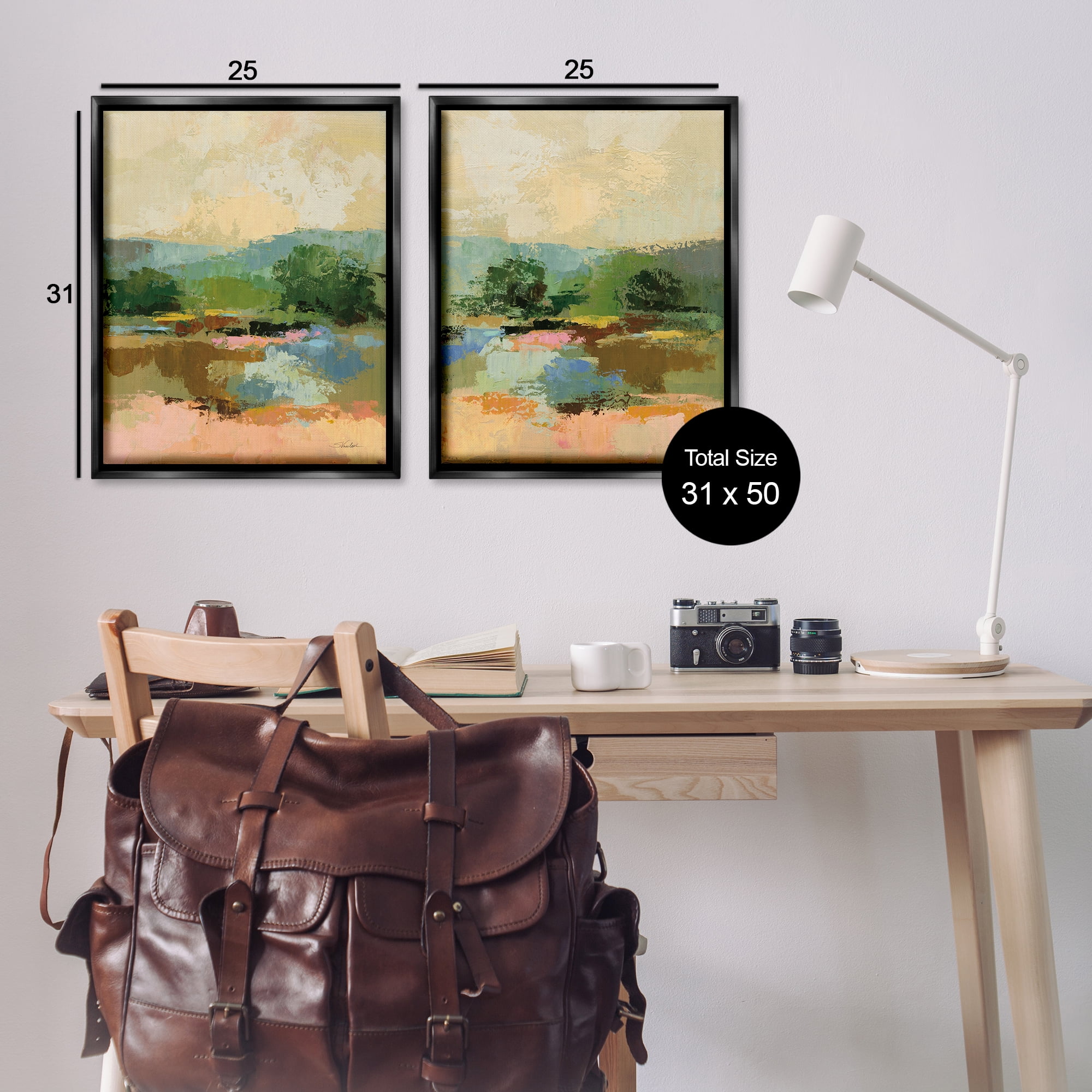 Stupell Industries Across the River Landscape Landscape & Nature Painting Black Floater Framed Canvas Art Print Wall Art, 31 x 25, Set of 2