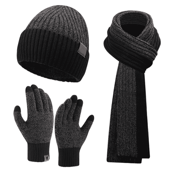 TELOLY 2026 New 3Pcs Hat Scarf Glove Set for Womenrich Color Options Winter Scarfattractive and Practical Cold Resistantperfect for Winter Hat Scarf Glove Set for Women,Black and Gray Color Blocking