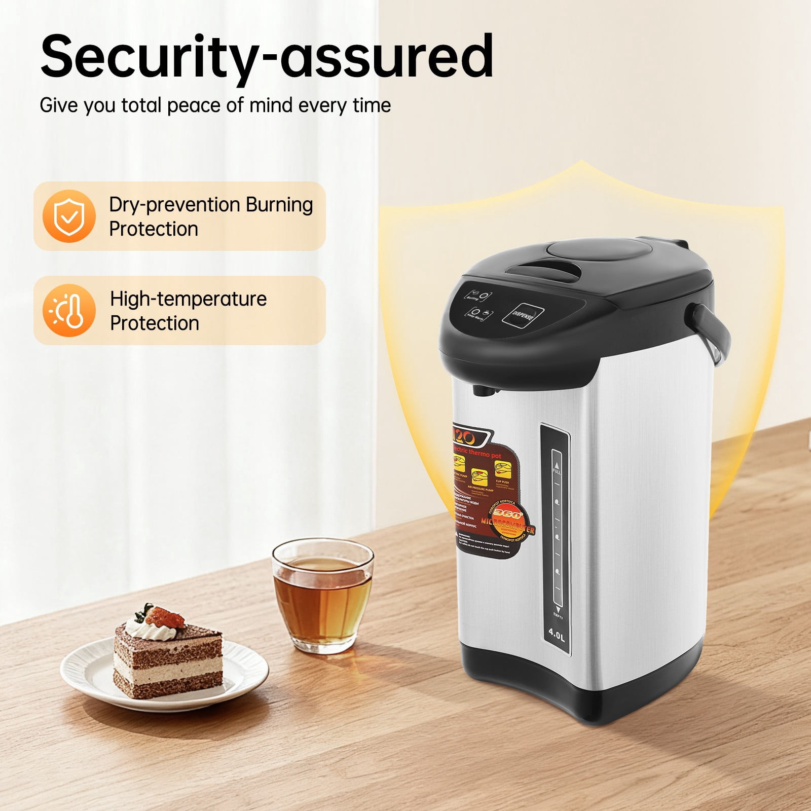 4L(135oz) 304 Stainless Steel Electric Kettle,Electric Tea Coffee Kettle Pot Water Boiler & Warmer Removable Water Tank 3 Water Dispensing Modes for Home Kitchen 110V 750W (Black)