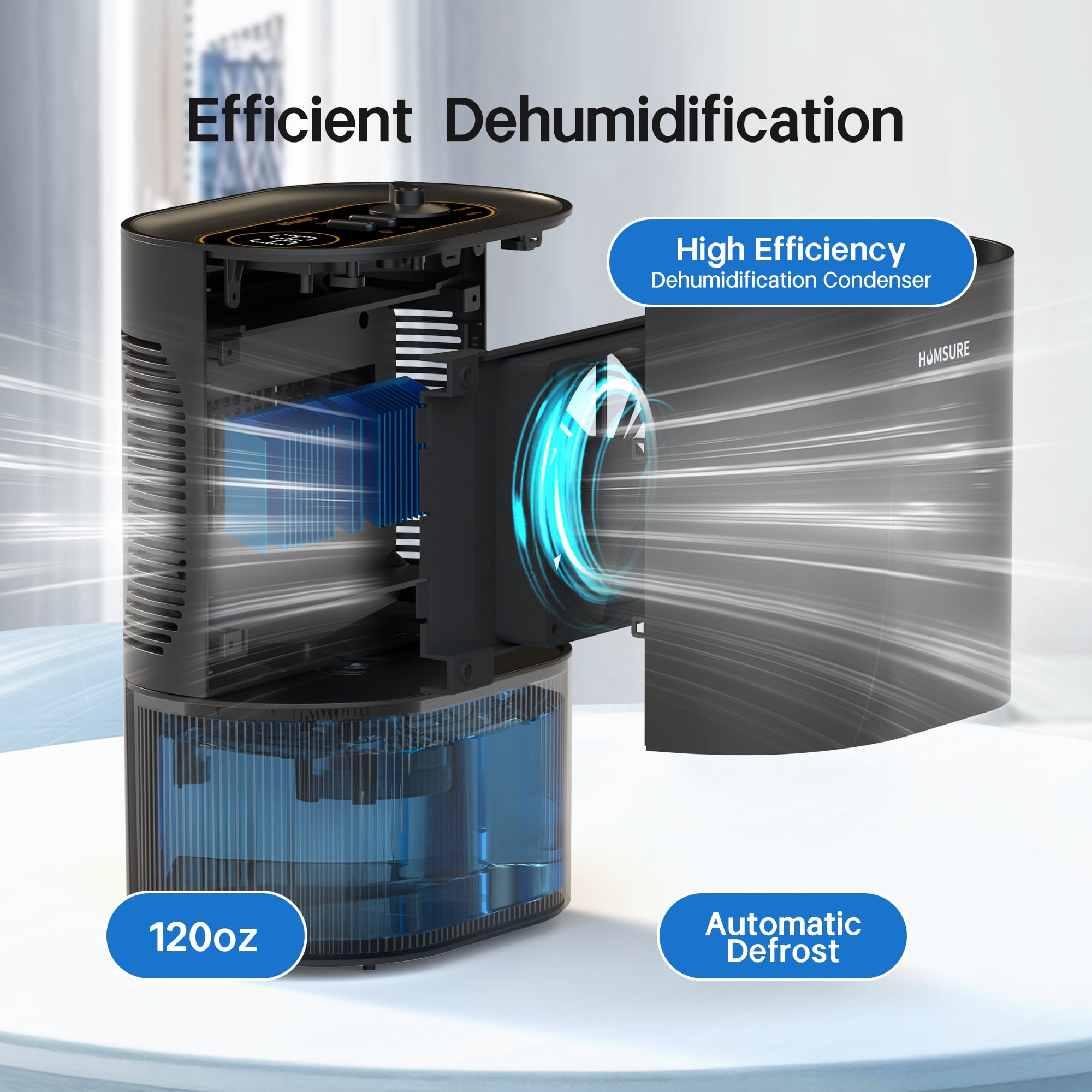 Dehumidifier 120 oz. Large Capacity Tank, Powerful Dehumidifier LED Display with Timer 7-Colour Ambient Light, Auto off, Sleep Moode, Timer, Energy Efficient Cabinet Bathroom 03