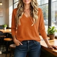thumbnail image 5 of Chiccall Sweaters for Women Womens V-Neck Long Sleeve Knit Sweater Casual Soft Knitted Pullover Top Orange 2XL, 5 of 8