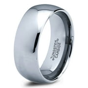 Charming Jewelers Tungsten Wedding Band Ring 8mm for Men Women Comfort Fit Domed Round Polished Lifetime Guarantee Size 7.5