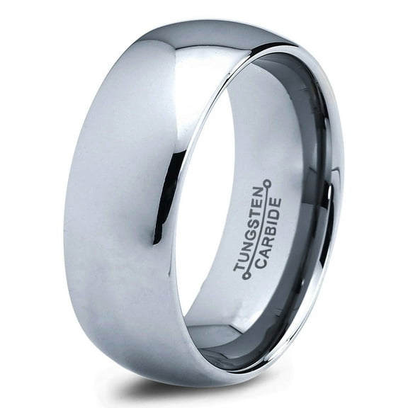 Charming Jewelers Tungsten Wedding Band Ring 8mm for Men Women Comfort Fit Domed Round Polished Lifetime Guarantee Size 4