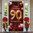 thumbnail image 5 of Wine Red 90th Birthday Banner Metallic Number Birthday Backdrop Floral Decoration Sparkling Accents Milestone Background for 90th Birthday Party Senior Celebration Family Gathering, 5 of 9