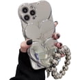 thumbnail image 1 of Cute Case Compatible with iPhone 13 Pro Max Case 6.7'', 3D Silver Cartoon Heart Case with Lovely Bracelet Chain Camera Protector, 1 of 5