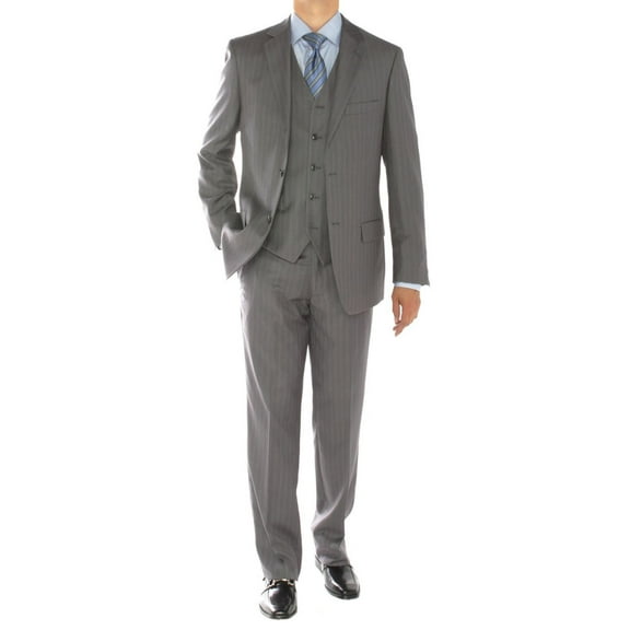 Mens Side Vent 3-piece Grey Cotton Modern Fit Suit DTI