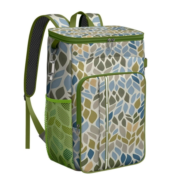 Bohemian Style Cooler Backpack 26 Cans – Waterproof Leakproof Lunch Backpack with Natural Floral Design for Travel, Work, and Outdoor Use