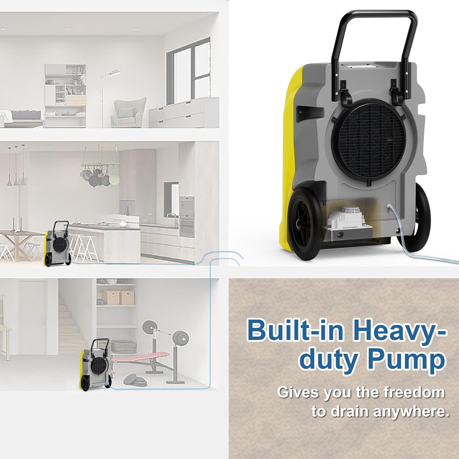 ALORAIR 270 Pints Commercial Dehumidifiers for Large Room or Basements, Industrial Large Dehumidifier with Pump and Drain Hose, Dehumidifiers with Smart Wi-Fi, , with Smart App Control, Yellow