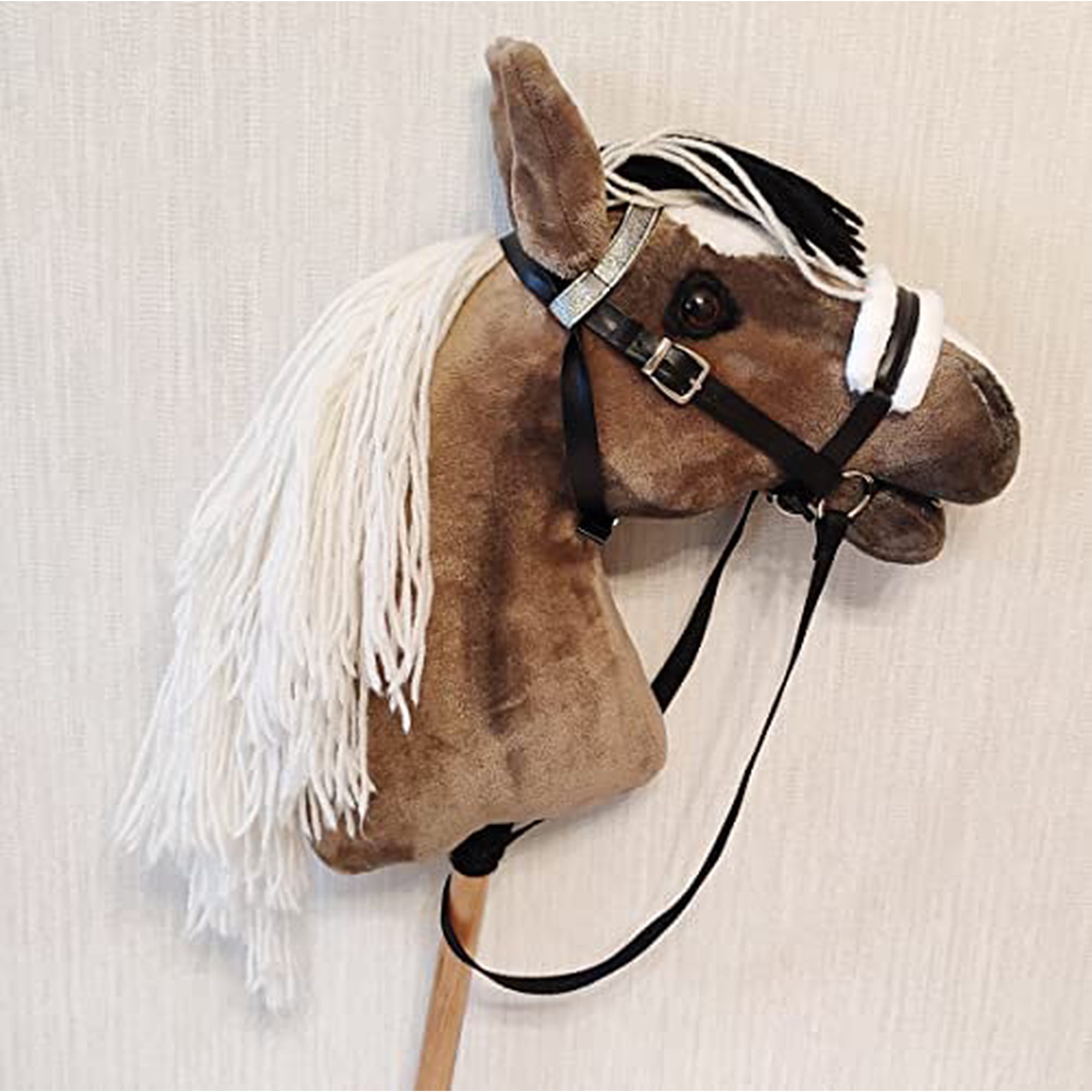 Brown stick hobby horse A3 | Toy plush stuffed horse | Hobbyhorse whith bridle