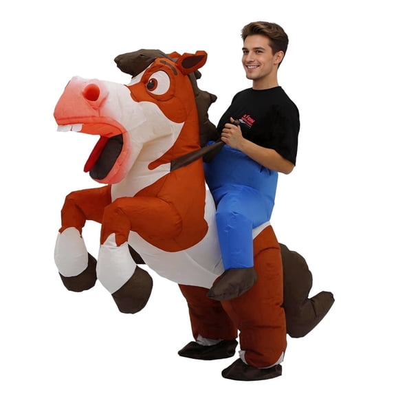 Inflatable Horse Costume Funny Blow Up Riding Horse Mascot Suit for Adult Halloween Cosplay