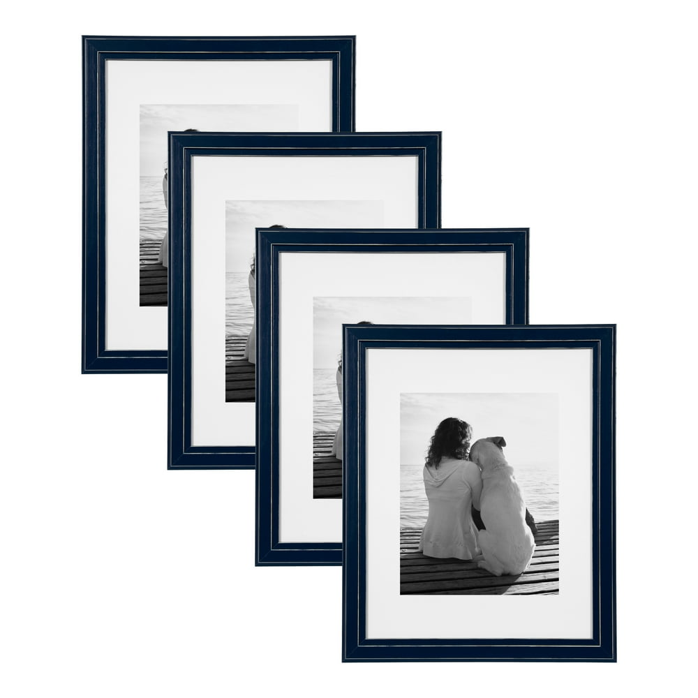 DesignOvation Kieva Solid Wood Picture Frames, Distressed Navy Blue