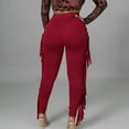 thumbnail image 5 of XFLWAM Women's High Waist Fringe Pants Bodycon Camo Sweatpants Casual Side Tassel Long Pencil Bottoms Wine Red XXL, 5 of 9