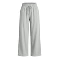 thumbnail image 6 of Summer Linen Pants for Women Wide Leg Beach Pant Elastic Waist Lightweight Casual Flowy Lounge Trousers with Pocket, M, 6 of 7