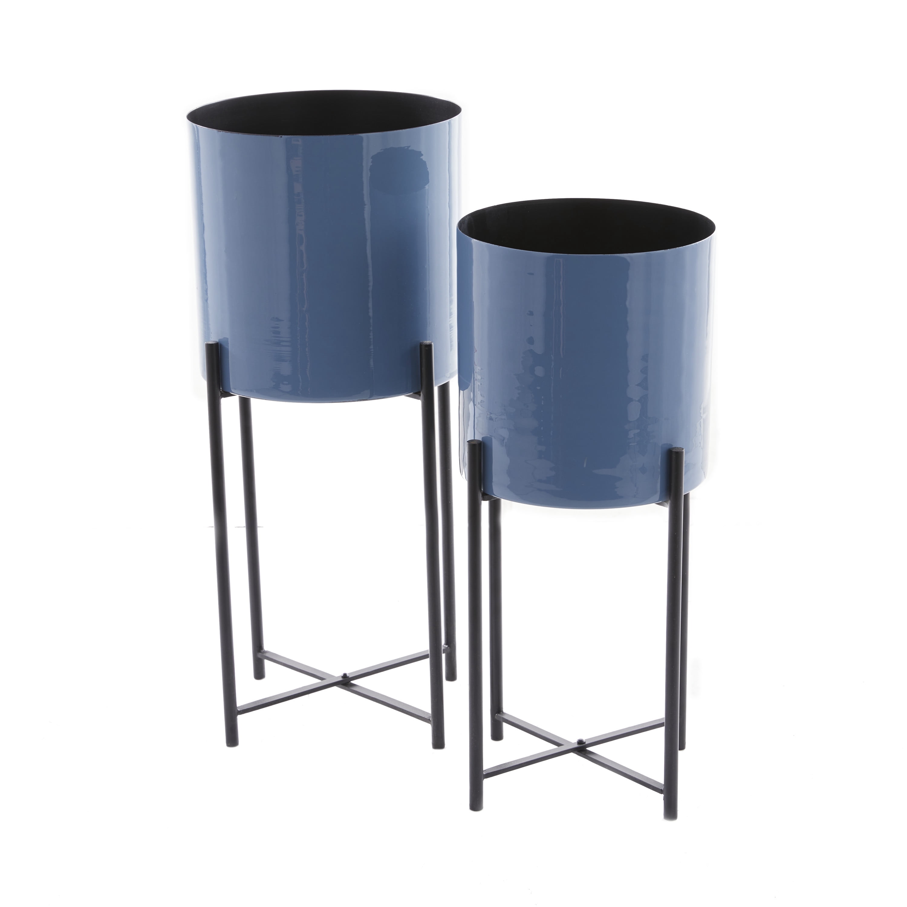 CosmoLiving by Cosmopolitan 24", 21"H Indoor Outdoor Blue Metal Planter with Removable Stand (2 Count)