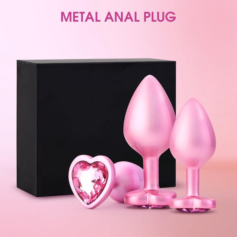 female anal plugs Stainless Steel Anal Butt Plug Set with Heart-Shaped Jewelry,3PCS Anal Plugs  Set Anal Sex Toys for Couples Male Female-Pink