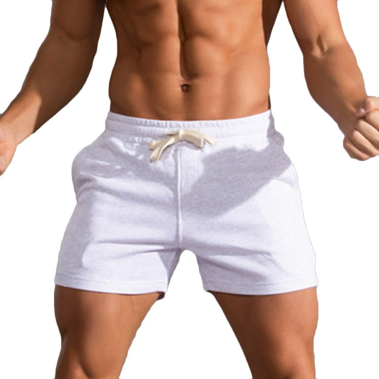 YYDGH Mens Athletic Gym Shorts Cotton Jogger Workout Lounge Shorts Elastic Waist Drawstring Pocket Sweat Shorts White M