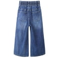 thumbnail image 2 of KIDSCOOL SPACE Little Girls Wide-leg Denim Pants, 5-14T Loose Elastic Waist with String Flared Jeans Bottoms,Mid Blue,4-5 Years, 2 of 6