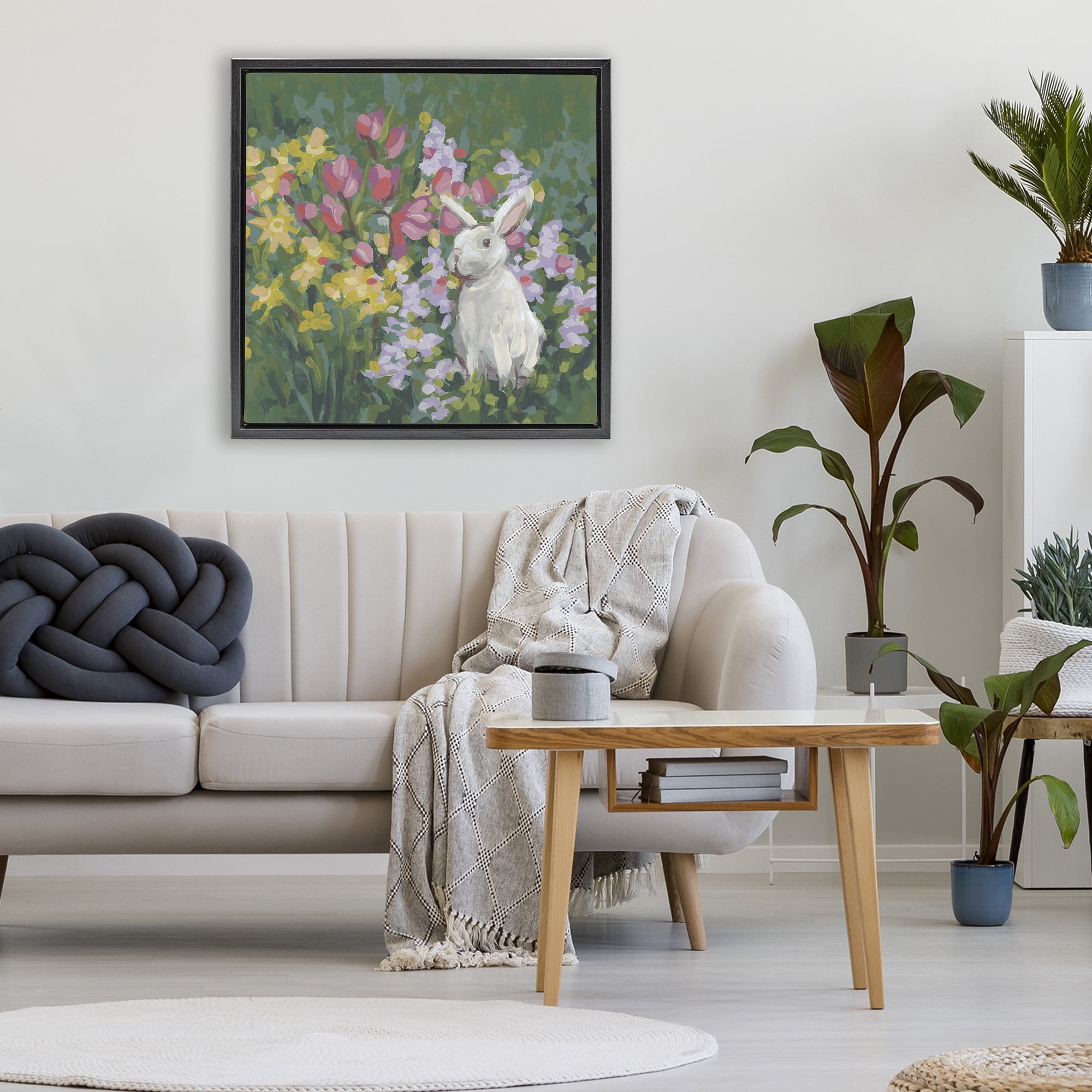 Stupell Industries Botanical Bliss Bunny Black Framed Floater Canvas Wall Art, design by June Erica Vess