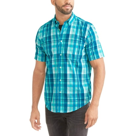 Mens Short Sleeve Plaid Woven Shirt