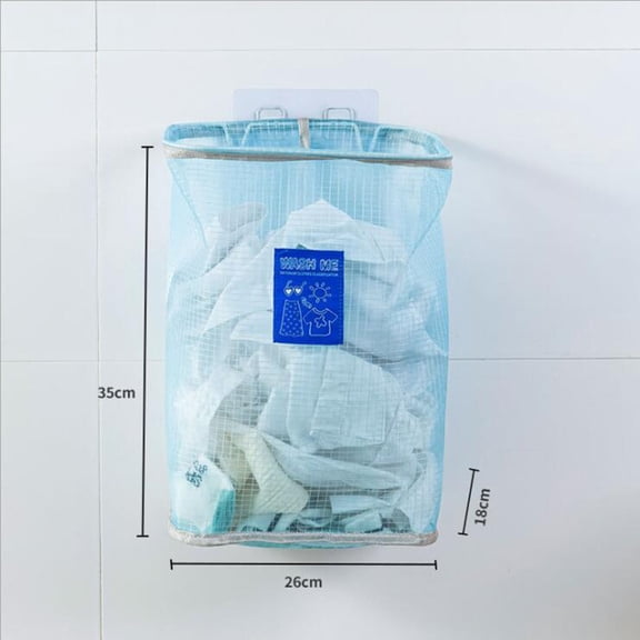 Foldable Laundry Basket Wall Mounted Mesh Storage Bag Dirty Clothes Organizer Bathroom Hanging Basket