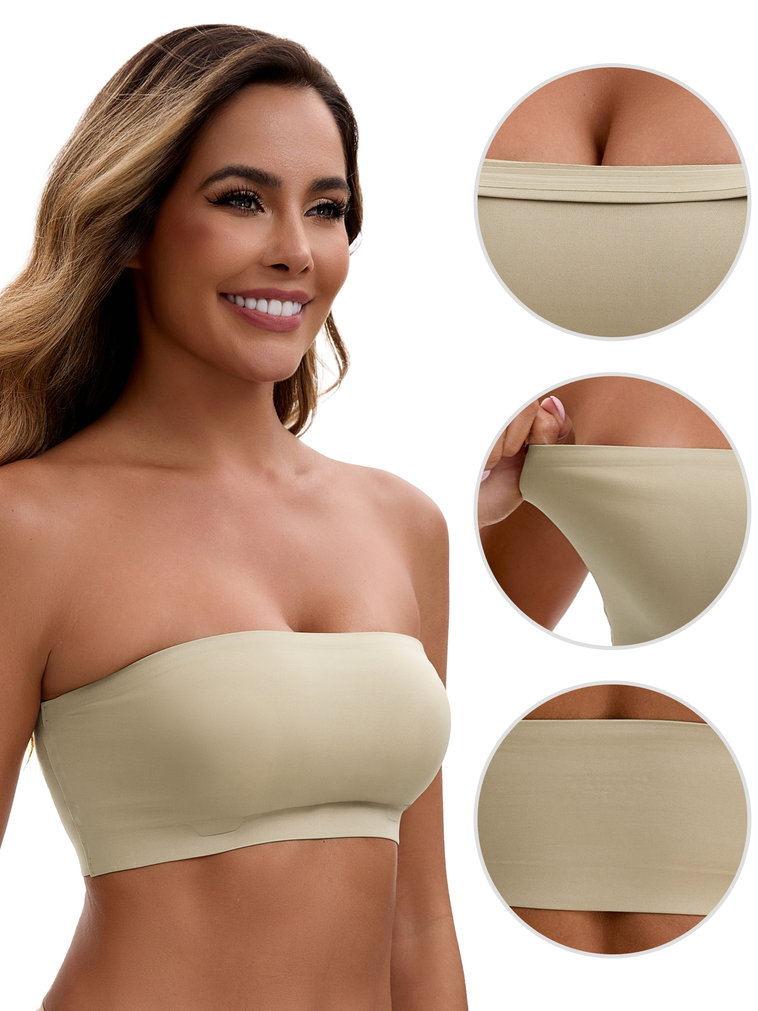 Unique Bargains Women's Strapless Seamless Wirefree Padded Bras S Beige