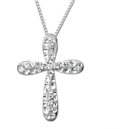 Swarovski Cross - Sterling Silver White Cross Pendant made with Swarovski Elements, 18